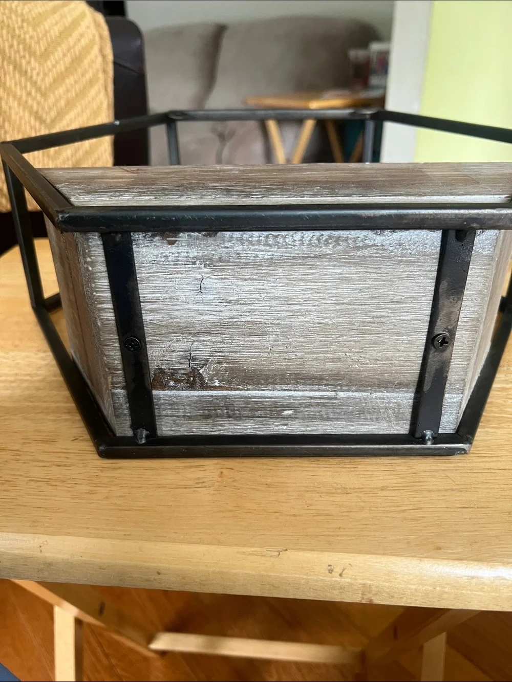 Hexagon Wall Shelf Planter - Metal & Rustic Wood
